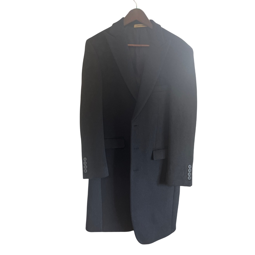 Alberto Nardoni Mens Wool Overcoat 40R Black Italian Style Pea Coat Old Money